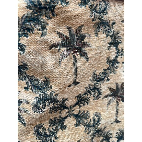 Large Tapestry Tote Bag Tan Palm Tree Print Brown‎ Leather Trim Beach Travel - Picture 3 of 6